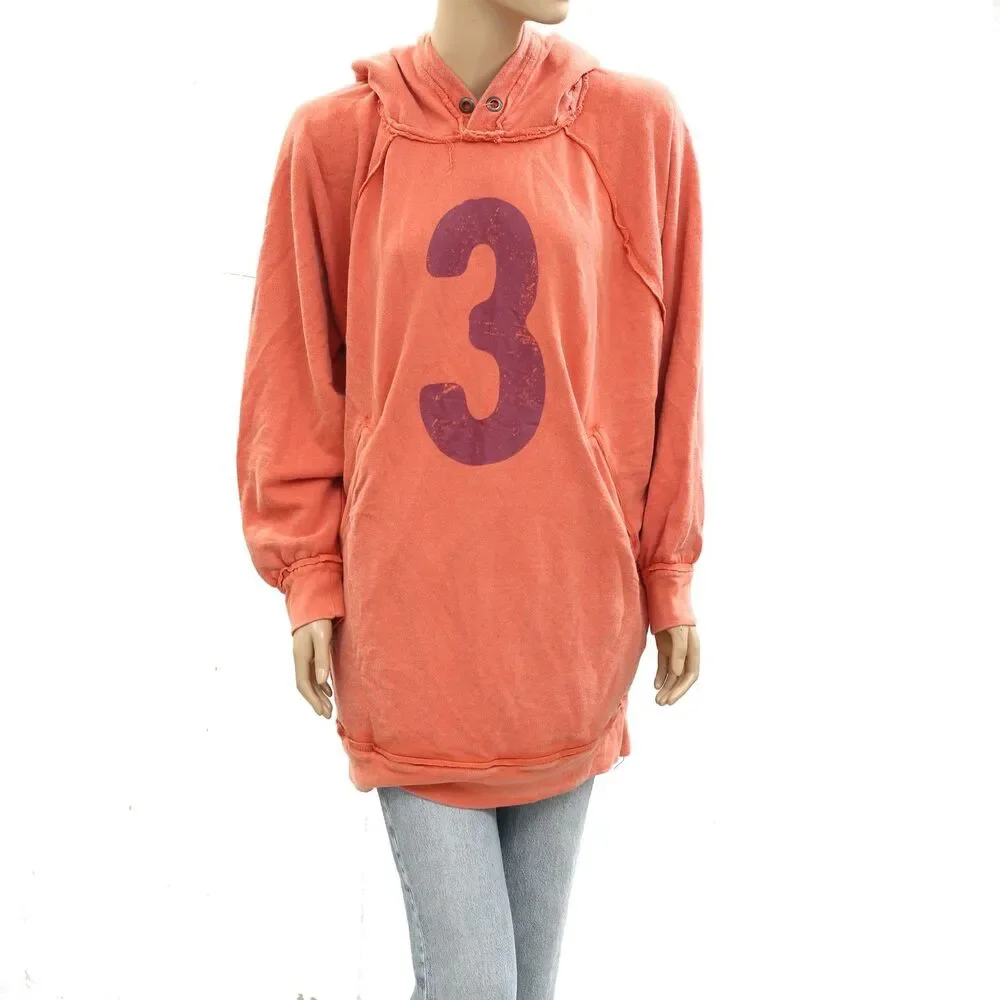 Free People We The Free Printed Sweatshirt Hoodie Top Oversized Orange S 284215